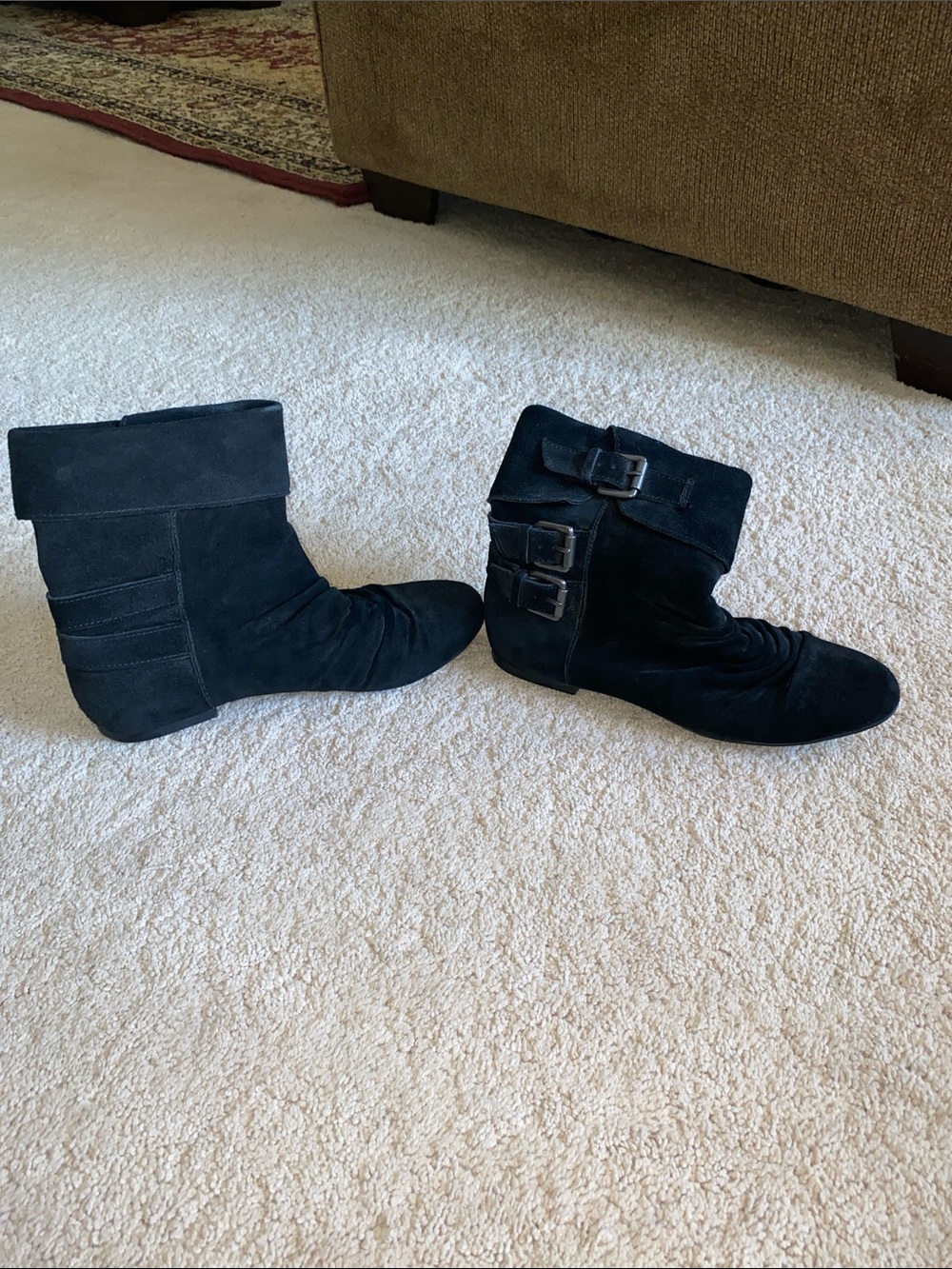 Black Suede Ankle Boots with Buckle Detail